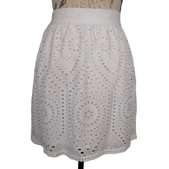 Rye Grass | NWT White Cotton Eyelet Lace Elastic Waist Skirt | Size 6 - Picture 1 of 10